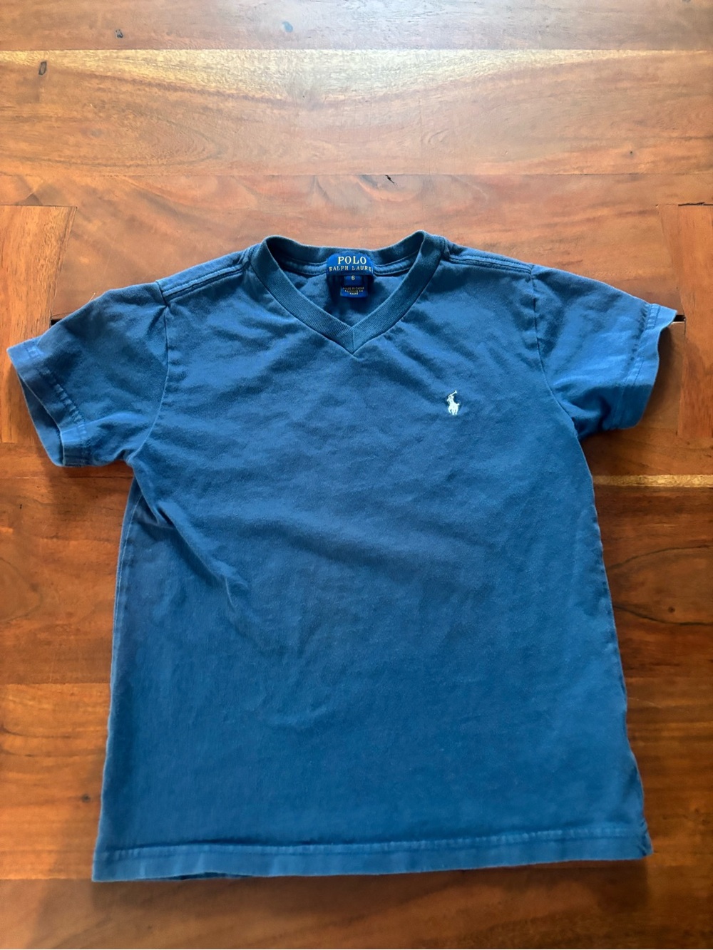 Polo Ralph Lauren Navy V‑Neck Tee with Embroidered Pony Boys Size 6